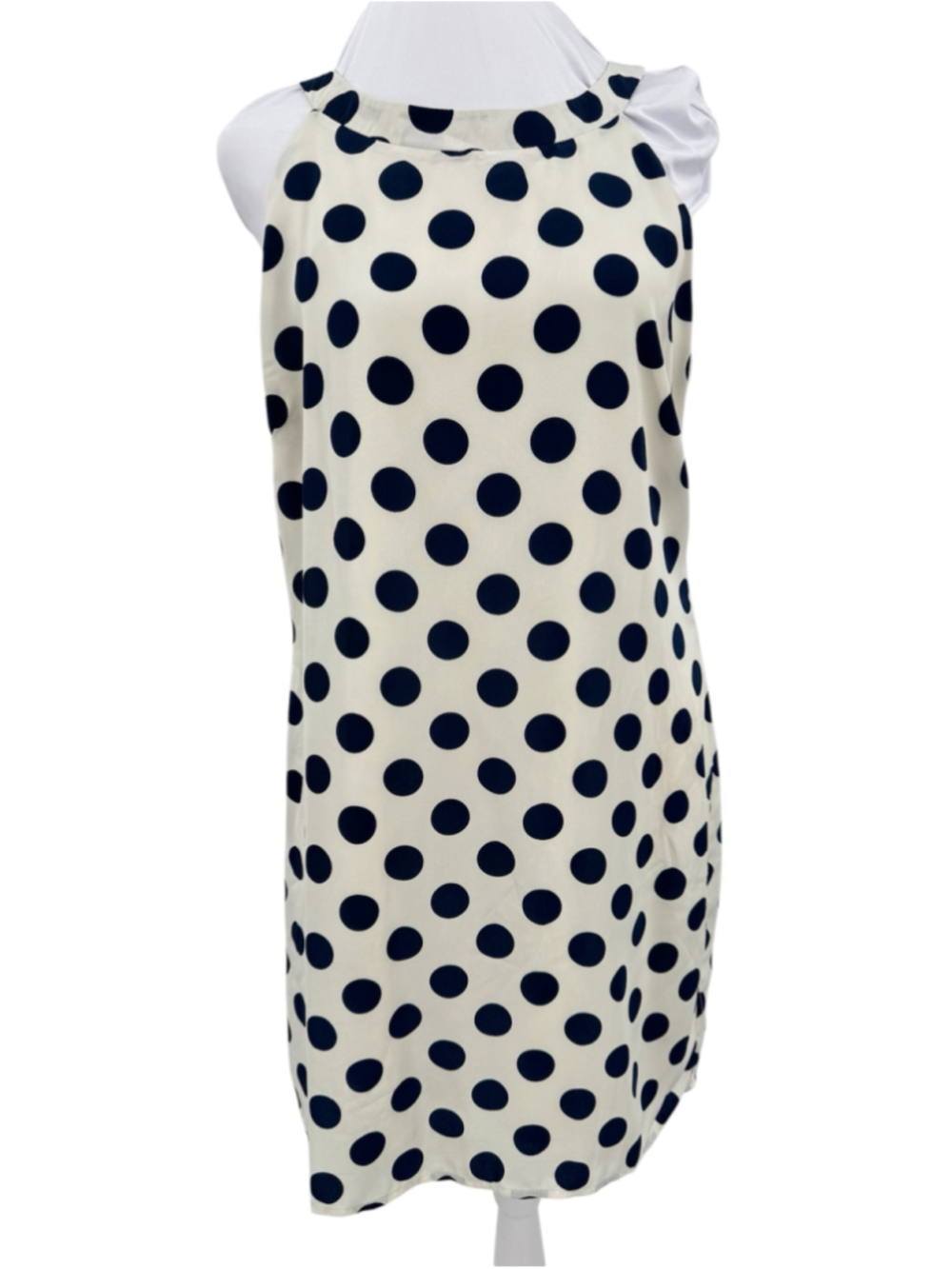 Polka Dot Dress Cream & Navy Blue Halter Neckline Sleeveless Pink Owl Medium